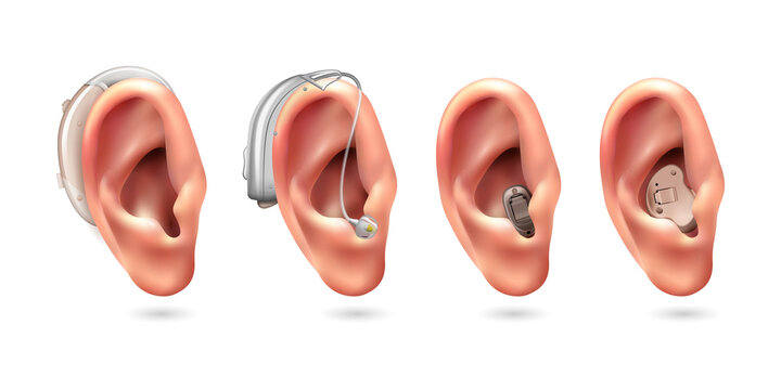 Hearing aids in ears for hearing loss treatment transparent background