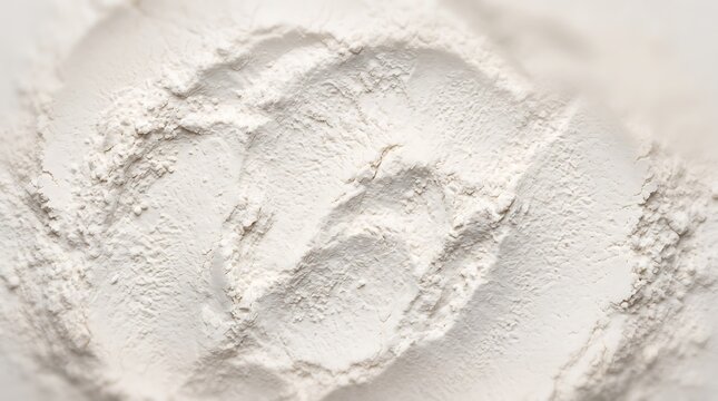 Close up macro texture of soft white flour with light dusting and gentle swirl marks