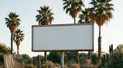Fototapeta premium blank billboard stands among palm trees in desert