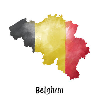 Belgium Map with country Flag Watercolor Brush Painting Illustration