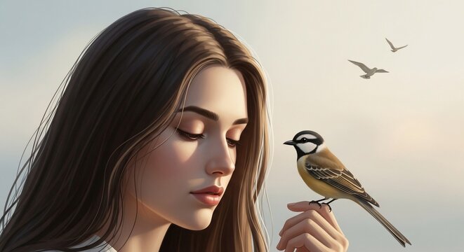 Woman and bird portrait