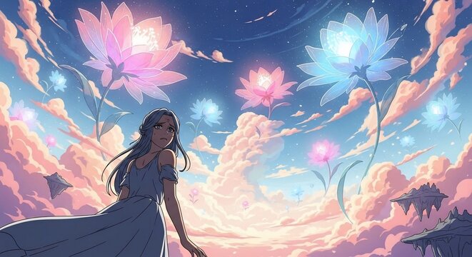Woman and fantasy flowers