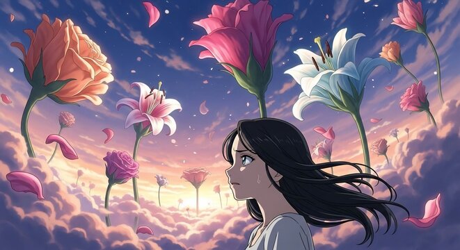 Woman and fantasy flowers