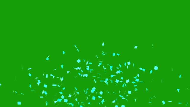 Cyan confetti explosion on green screen chroma key background