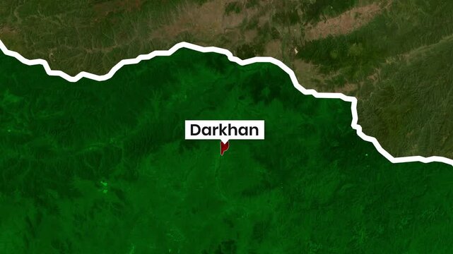 Satellite view video footage of Darkhan city located in Mongolia