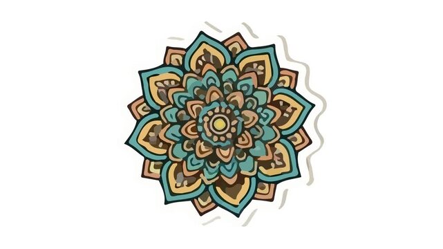 This 2D vector animation features an intricately detailed mandala pattern rotating continuously against a solid white background, symbolizing spiritual harmony and decorative art.