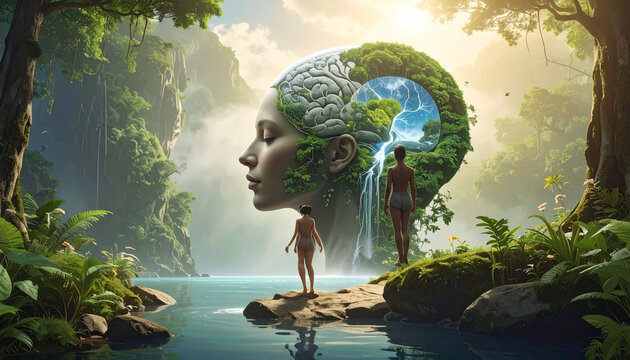 Woman brain landscape illustration