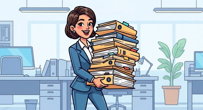 Woman carrying documents office