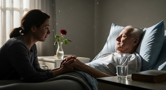 Woman comforting senior indoors