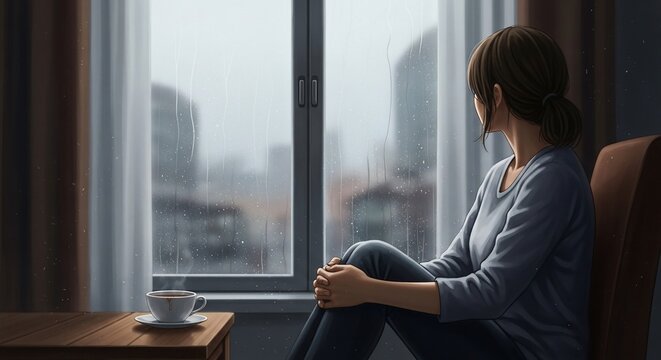 Woman contemplating urban view