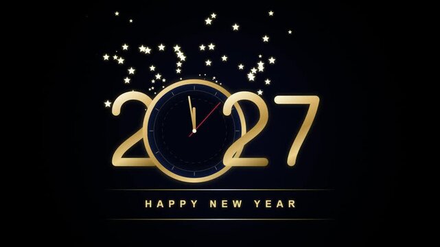 Golden happy new year 2027 design with a countdown clock face
