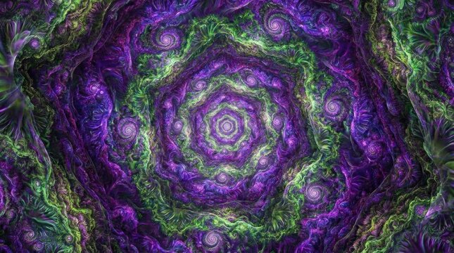 Abstract purple and green fractal design.