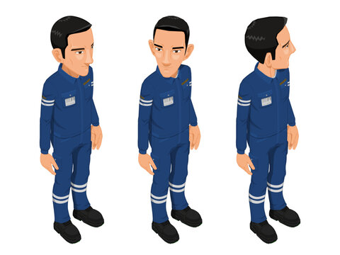 Isometric workers on white background