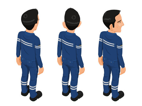 Isometric workers on white background