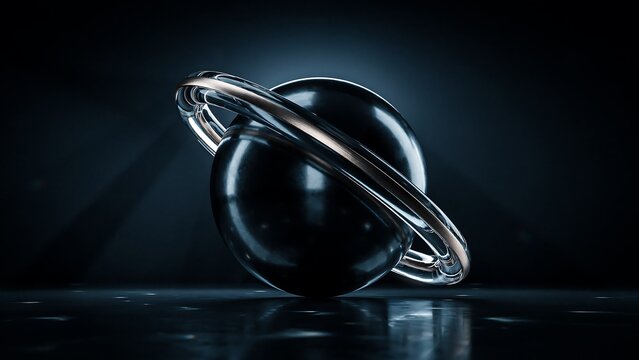 Abstract 3d rendering of a metallic sphere with a ring