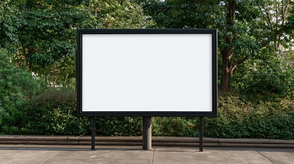 Fototapeta premium Blank billboard standing in park with green trees
