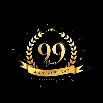 99 Anniversary celebration, Anniversary celebration On black background for celebration event, festive illustration, Anniversary Golden number sparkling confetti.