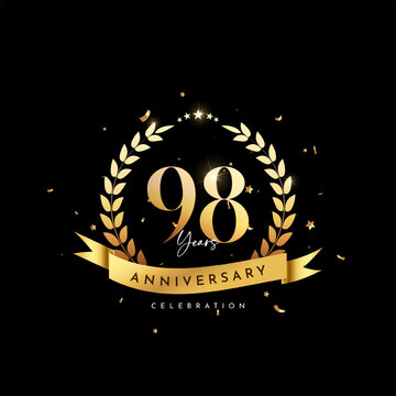 98 Anniversary celebration, Anniversary celebration On black background for celebration event, festive illustration, Anniversary Golden number sparkling confetti.