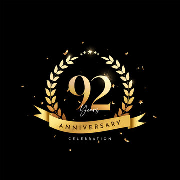 92nd Anniversary celebration, Anniversary celebration On black background for celebration event, festive illustration, Anniversary Golden number sparkling confetti.