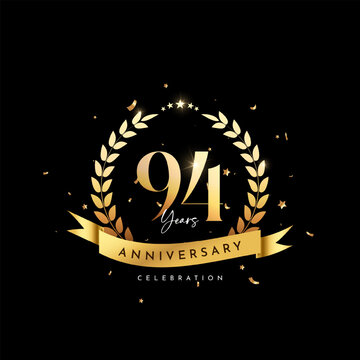 94 Anniversary celebration, Anniversary celebration On black background for celebration event, festive illustration, Anniversary Golden number sparkling confetti.