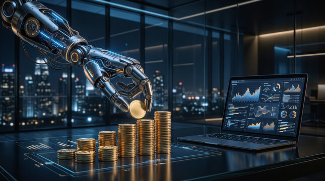 AI Automation and Financial Growth Concept with Robotic Technology