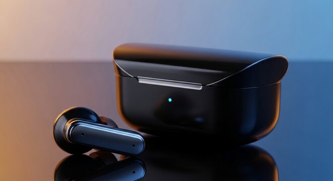 Wireless earbuds and charging case product shot