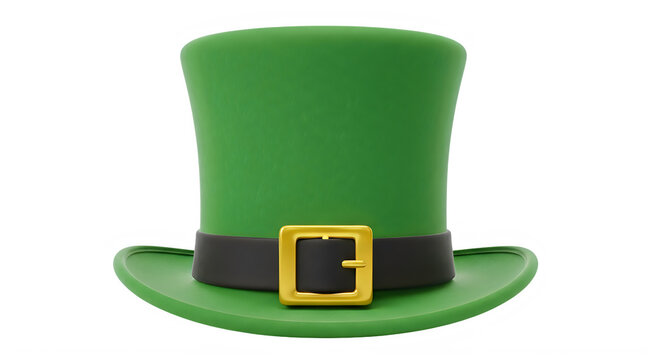 Green leprechaun hat with black band and gold buckle for st patrick's day celebrations.