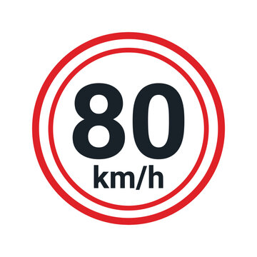 80 km per hour speed limit sign isolated on white