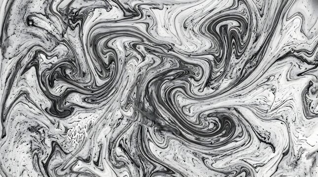 Dramatic abstract black and white fluid art features swirling patterns that evoke the powerful image of a majestic dragon head