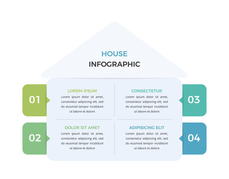 House shaped infographic template with four blocks