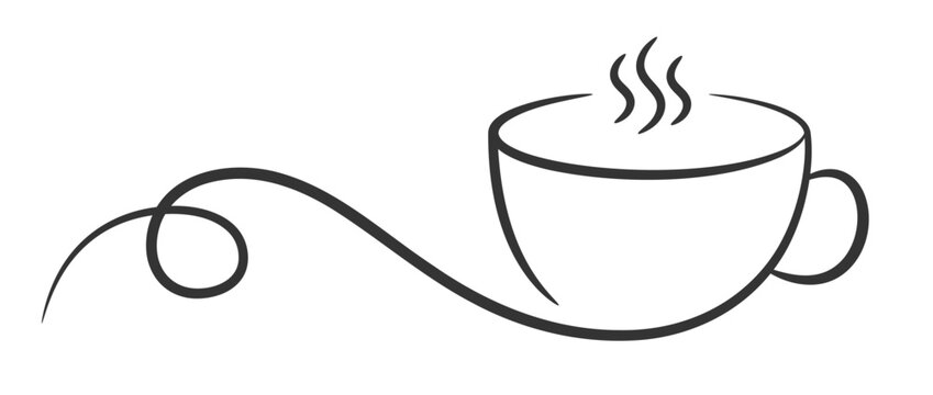 Coffee cup line art with decorative swirl