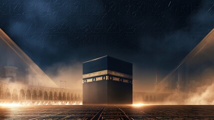 Naklejka premium Sacred Kaaba shrine illuminated by divine golden light