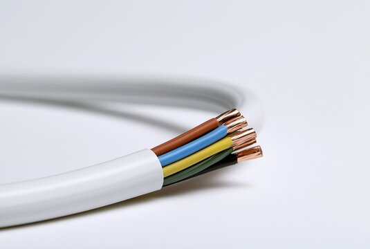 White electrical cable with exposed copper wires and