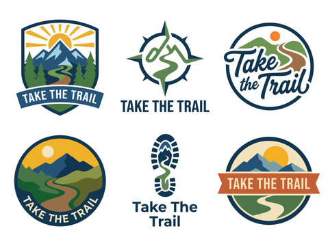 Explore the beauty of nature with this logo design perfect for trails. It combines mountains, trees, and a winding path to inspire outdoor adventures.