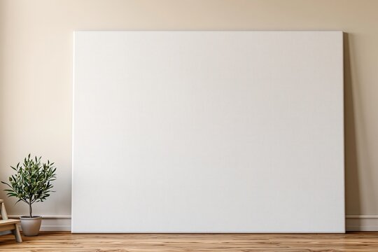 Large blank white canvas leaning against wall