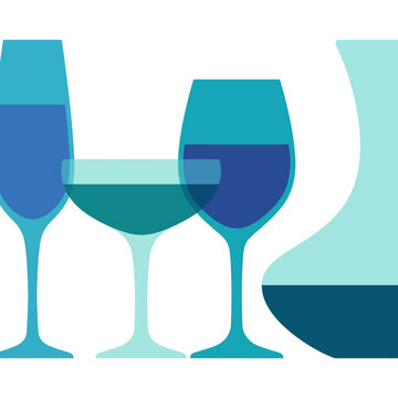 An elegant collection of blue glassware and a carafe, featuring a modern and minimalist aesthetic perfect for any upscale event or contemporary dining setting.