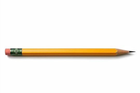 Yellow pencil with pink eraser on white background