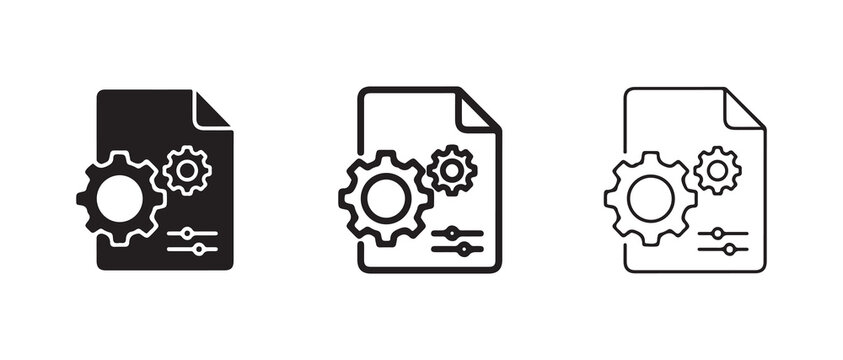 document icons with gear settings symbolizing configuration or software settings isolated on transparent background