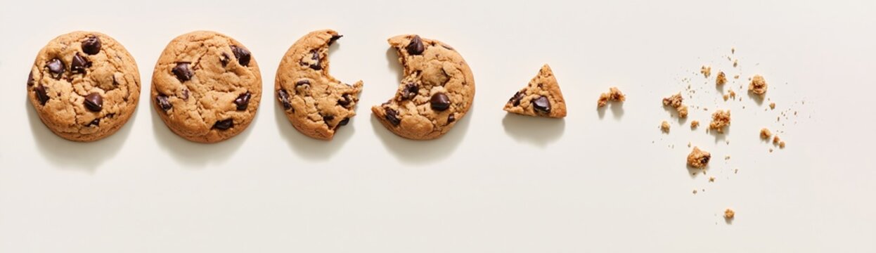 Chocolate chip cookies eaten progressively left to right