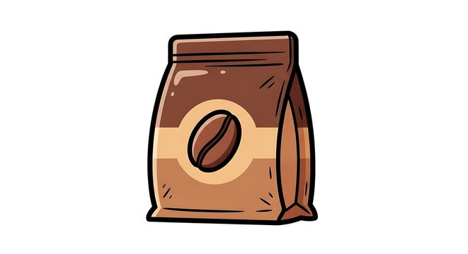 Cartoon coffee bean bag illustration on white background
