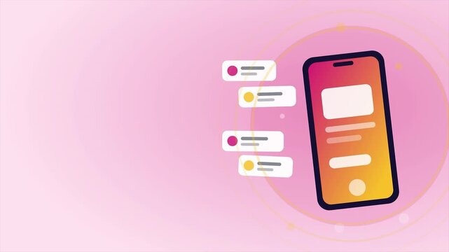 Magenta Cell Phone Displaying Chat Notifications on Pastel Pink Gradient Space