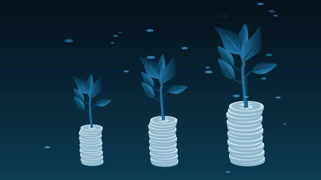 Growing wealth coin stacks with saplings Animation