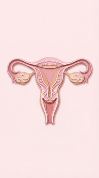 Artistic representation of female reproductive system on pink background