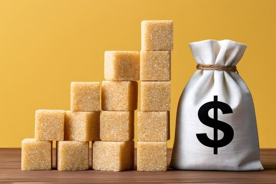Sugar cubes building graph showing increasing cost concept