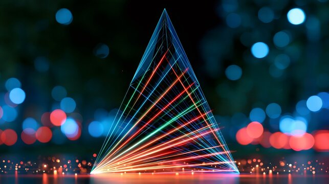 Neon pyramid glowing with futuristic energy lights