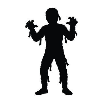 Creepy silhouette child holding ghostly hands figure