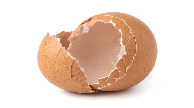Broken brown chicken egg shell with empty inside