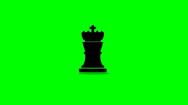 Black chess king silhouette moving across green chroma key screen in 2D animation loop for green screen editing