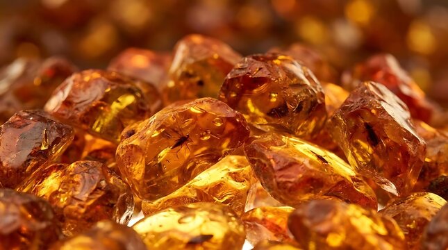 Translucent amber stones with insect inclusion