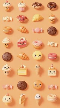 Cute Seamless Snack and Dessert Pattern with Cupcakes, Donuts, Cookies and Macarons